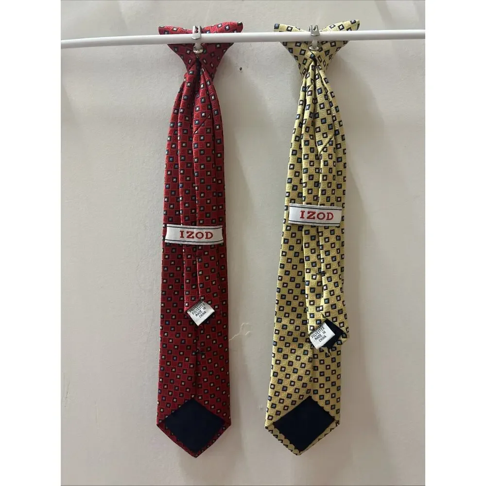 Kids IZOD 14” Clip On Tie 1 Red & 1 Yellow With Blue Accent
